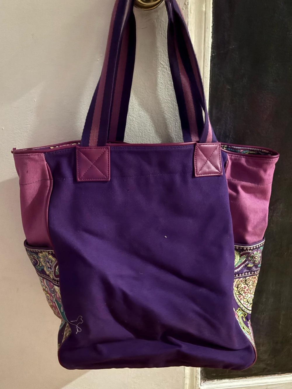 Purple Canvas Vera Bradley Tote Bag with Pink Accents